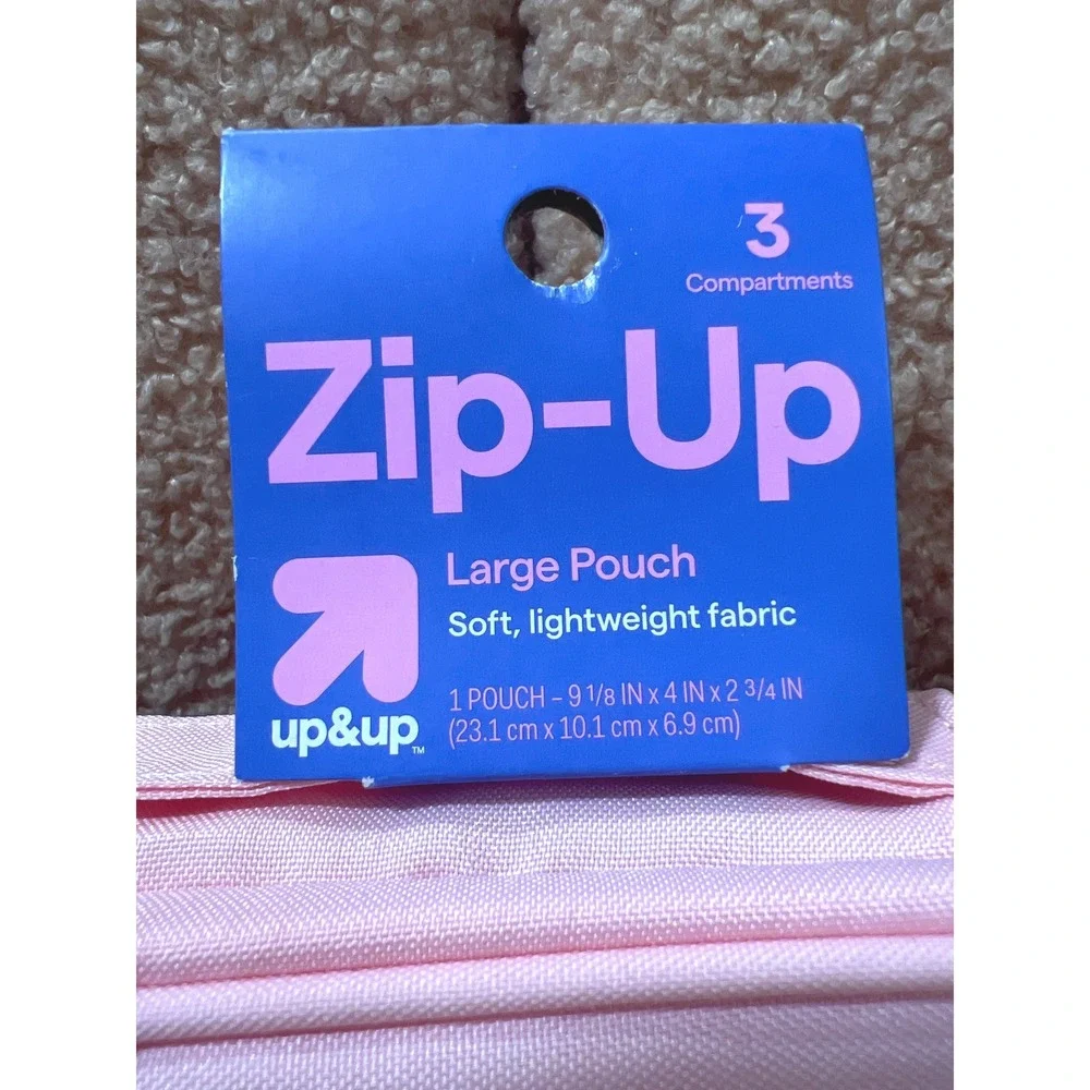 Zip-Up Pink Large Zip-Up Pouch 3 Compartments School Travel Makeup Organizer NEW
